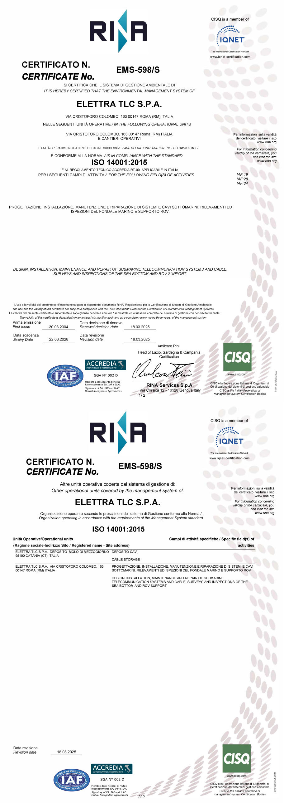 Rina Certificate 2004