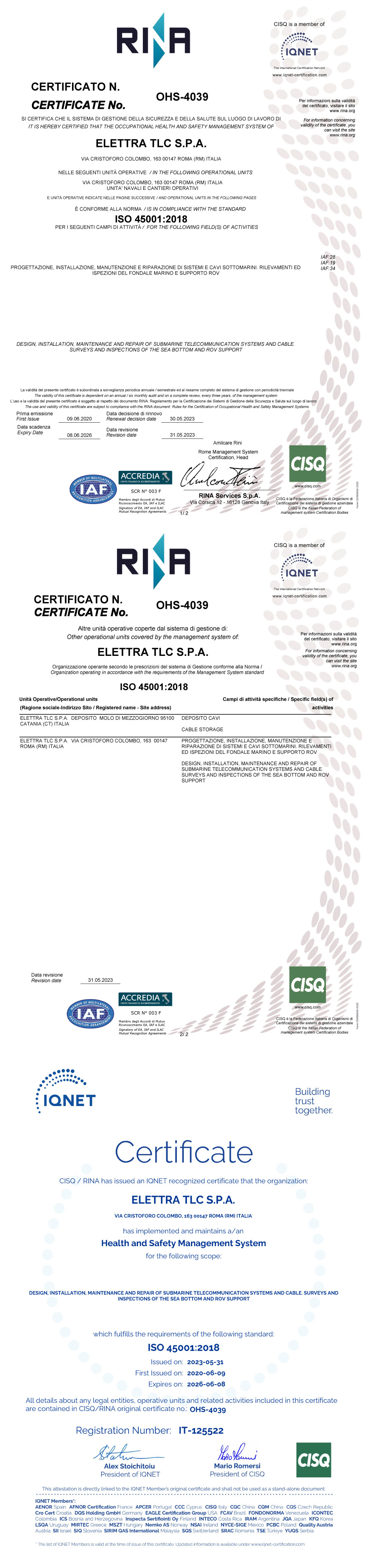 Certificato ISO 45001:2018