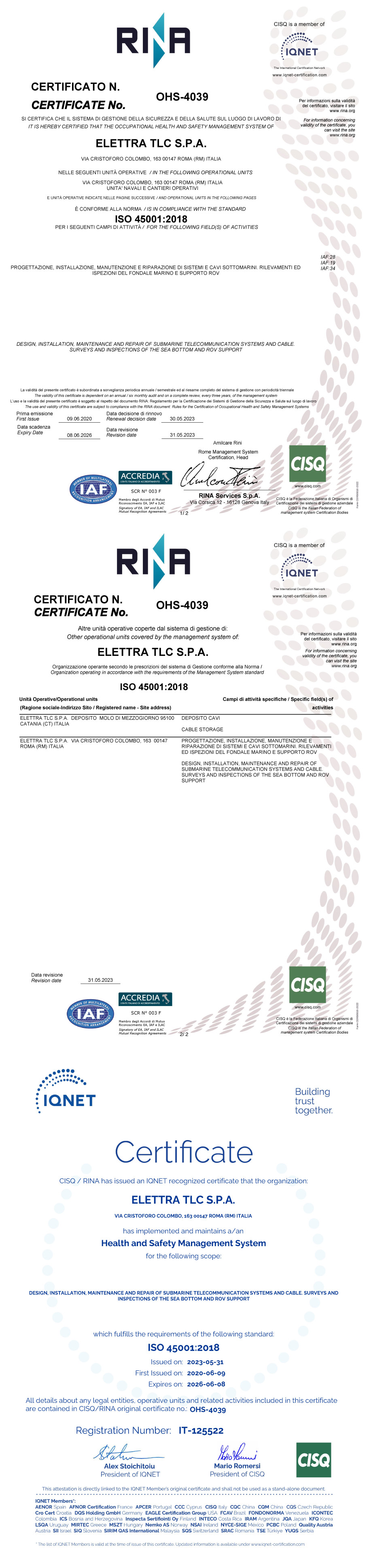 Certificate ISO 45001:2018