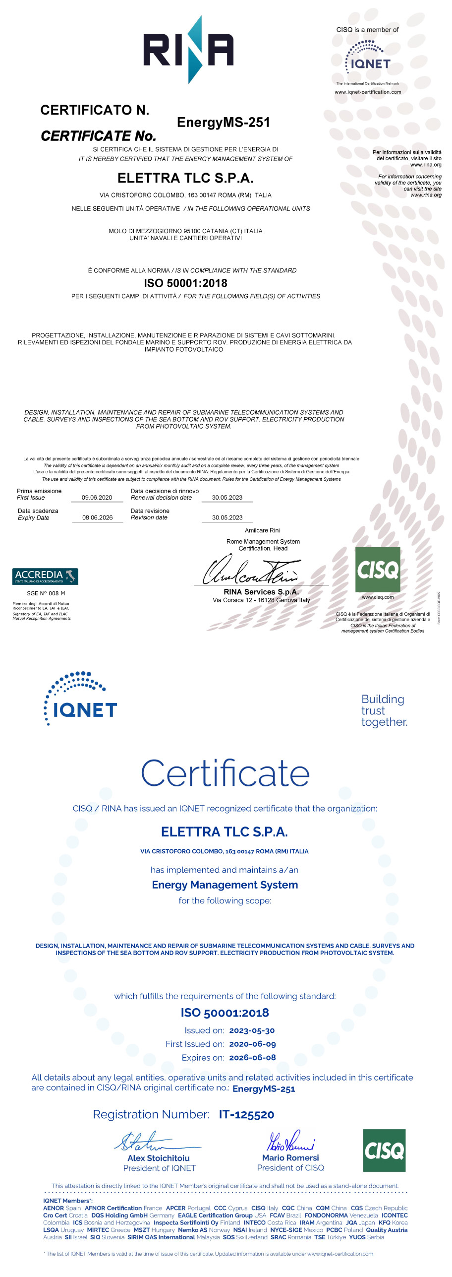 Certificato ISO 50001:2018