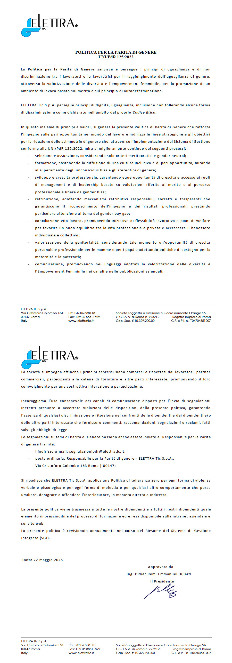 Politica per la Parità di Genere